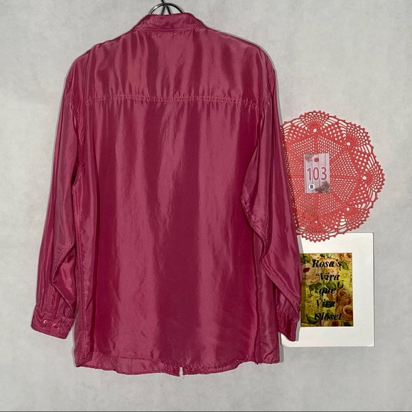 The Limited 100% Silk Pink Button Down Long Sleeve Blouse Medium - Picture 9 of 11